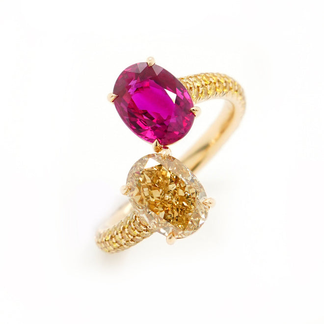 2.08 / 2.08 cts Ruby with Fancy Diamond Ring