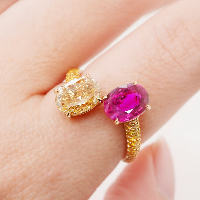 2.08 / 2.08 cts Ruby with Fancy Diamond Ring