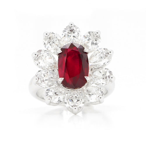 4.97 Unheated Ruby with Pear Shape Diamond Ring (ENQUIRE)