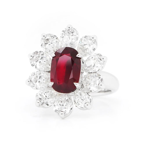 4.97 Unheated Ruby with Pear Shape Diamond Ring (ENQUIRE)