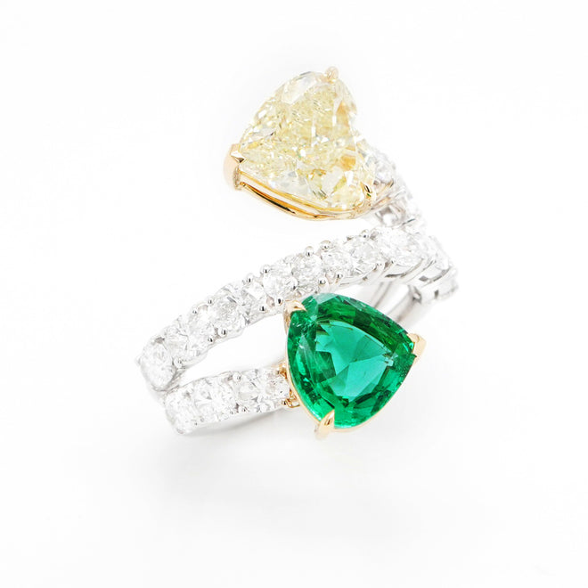 3.55 / 1.88 cts Heart Shape Diamond with Emerald Ring