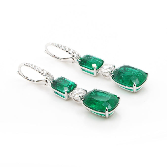 8.97 / 3.39 cts Minor Emerald with Round Diamond Earrings (ENQUIRE)