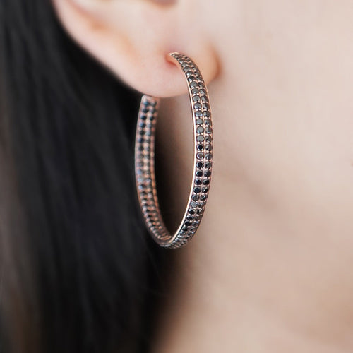 4.43 cts Round Black Diamond Eternity Hoops