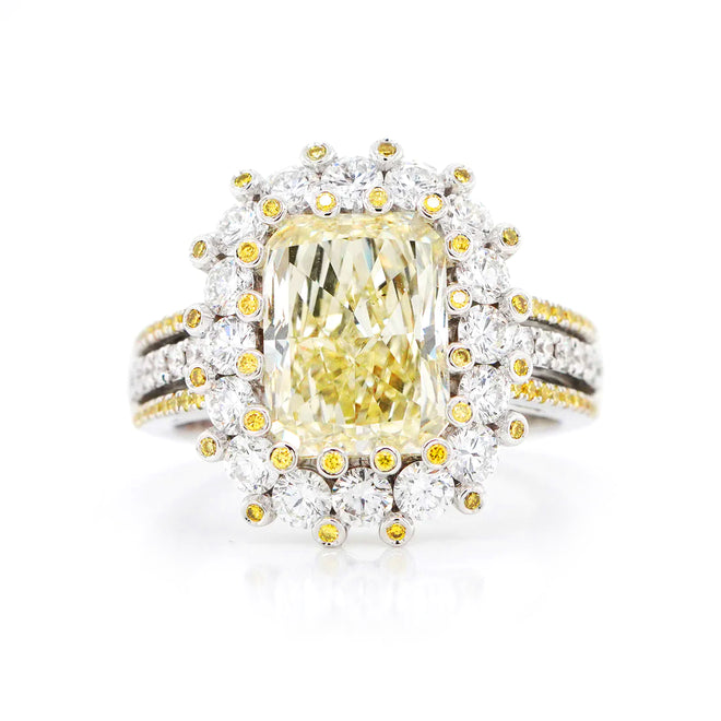 3.51 cts Radiant Yellow Diamond Ring