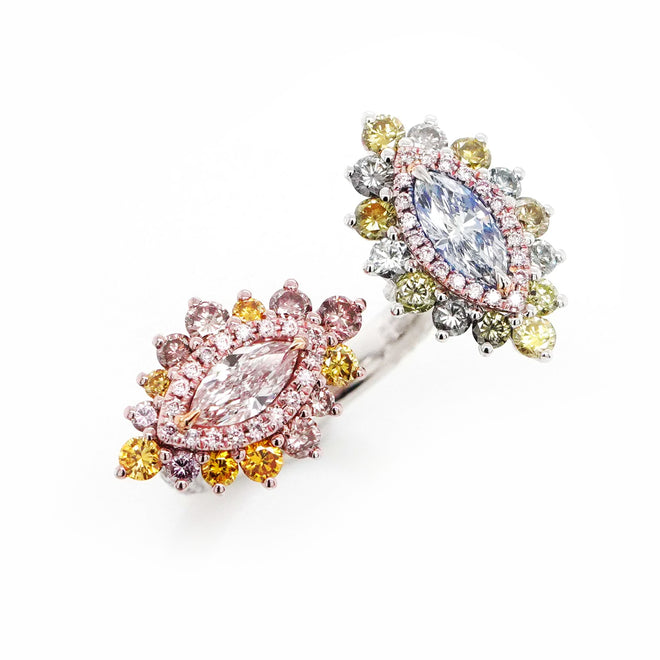 0.49 / 0.44 cts Fancy Blue and Pink Marquise Diamond Ring