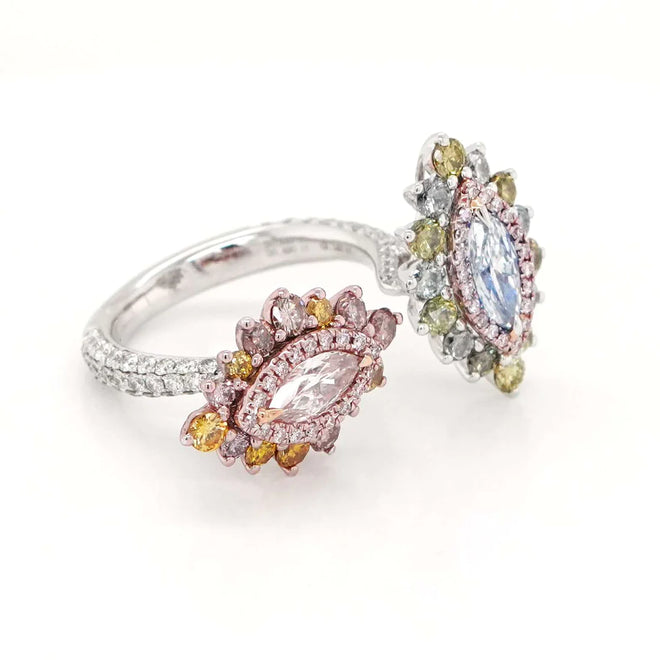 0.49 / 0.44 cts Fancy Blue and Pink Marquise Diamond Ring