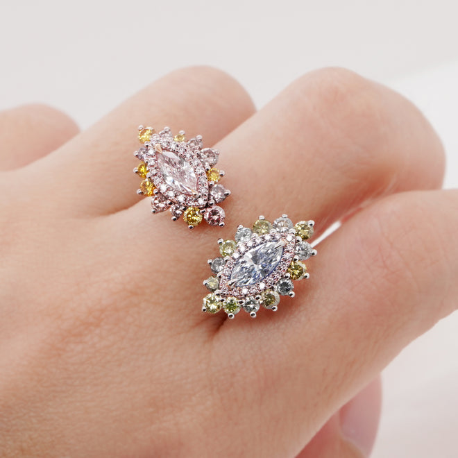 0.49 / 0.44 cts Fancy Blue and Pink Marquise Diamond Ring