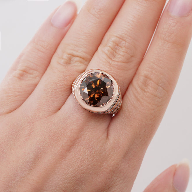 8.45 cts Fancy Dark Orange Brown Diamond Ring