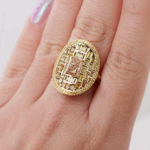 1.00 / 2.14 cts Radiant Fancy Brown Yellow Diamond Ring