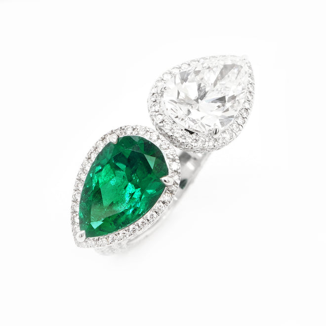  3.02 / 3.05 cts Minor Oil Colombian Emerald with Diamond Ring (ENQUIRE)