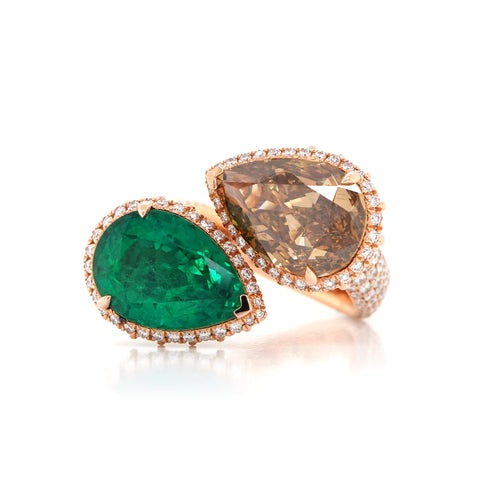 5.01 / 4.75 cts Emerald with Fancy Diamond Ring