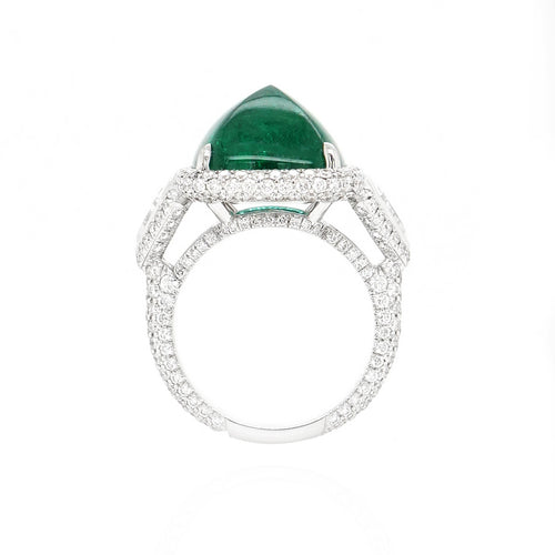  12.18 cts Emerald with Diamond Ring