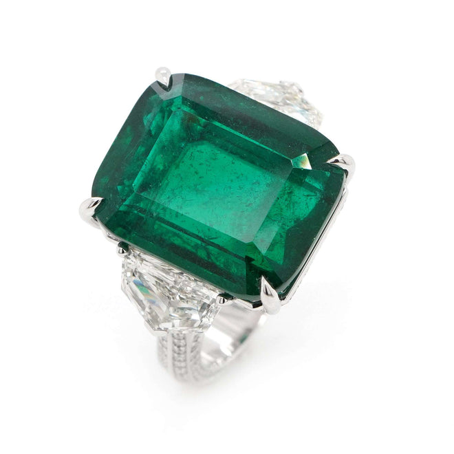 14.07 cts  Emerald with Diamond Ring (ENQUIRE)