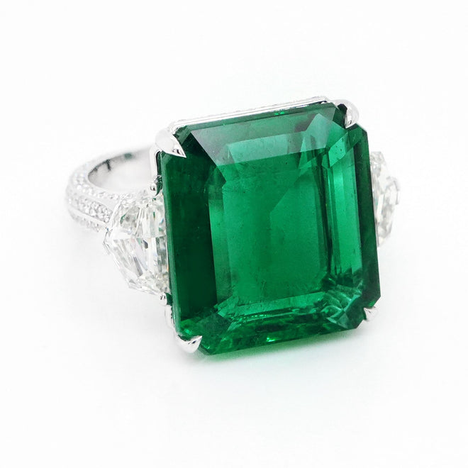 RE-21009-13.627 cts Octagon Emerald with Diamond Ring (ENQUIRE)