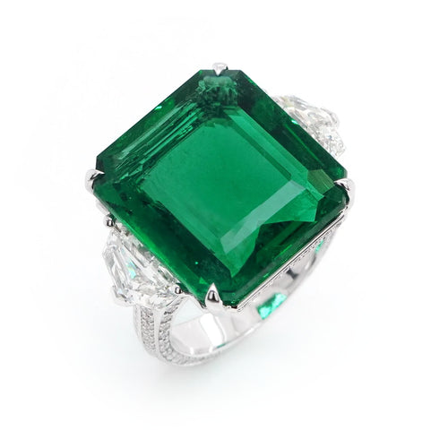 13.627 cts Octagon Emerald with Diamond Ring (ENQUIRE)