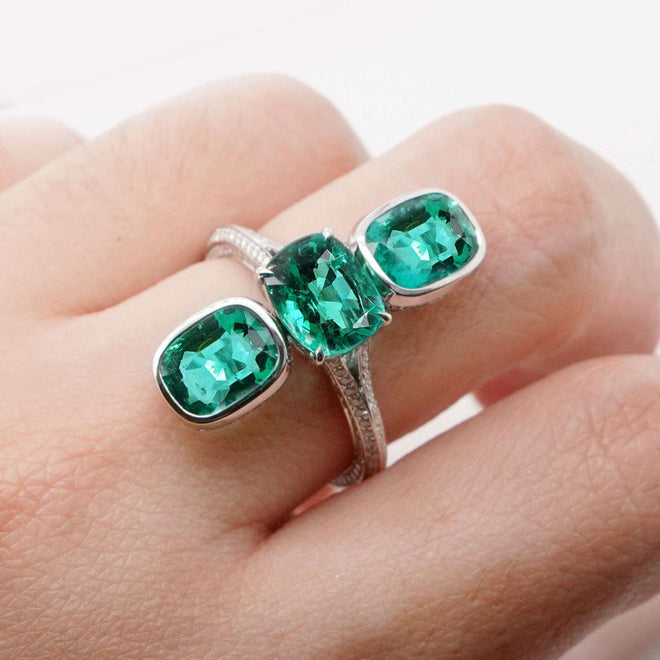 1.41 / 1.68 / 1.75 cts Trio Cushion Emerald