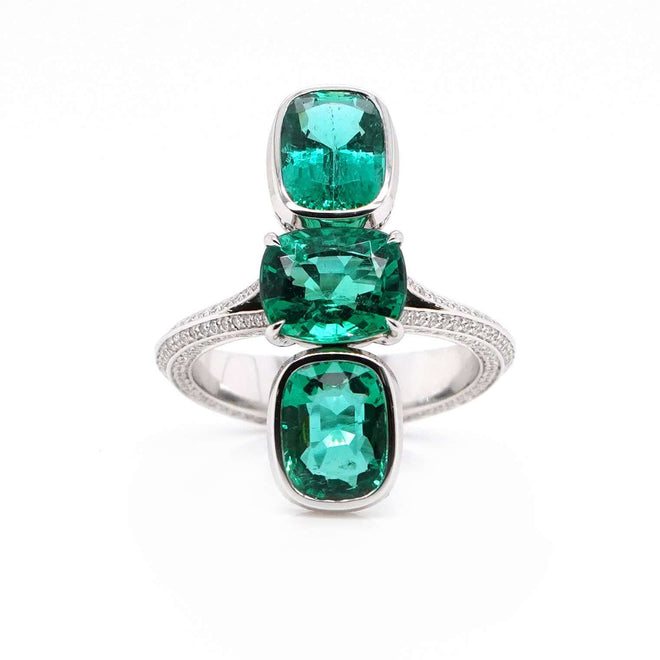 1.41 / 1.68 / 1.75 cts Trio Cushion Emerald