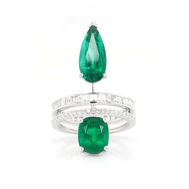 3.09 / 2.32 cts Emerald with Diamond Ring