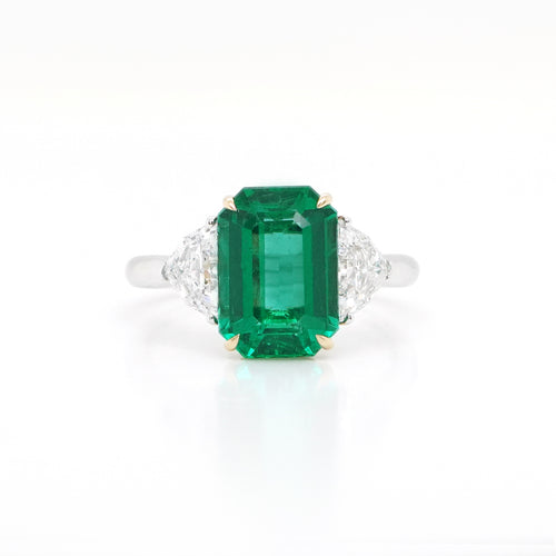 3.78 cts Octagon Emerald with Diamond Ring