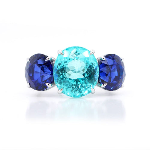 RG-25003-4.898  3.52  3.17 cts Oval Paraiba with Blue Sapphire Ring