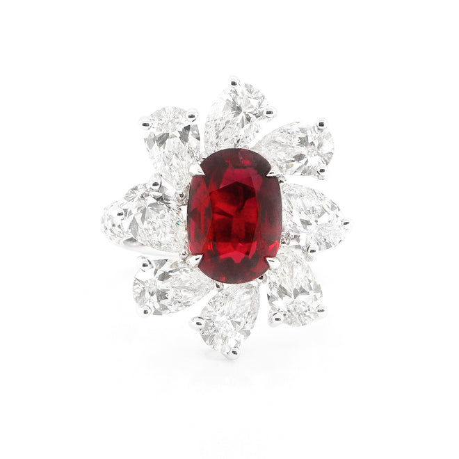 4.02 cts Unheated Ruby with Pear Shape Diamond Ring (ENQUIRE)