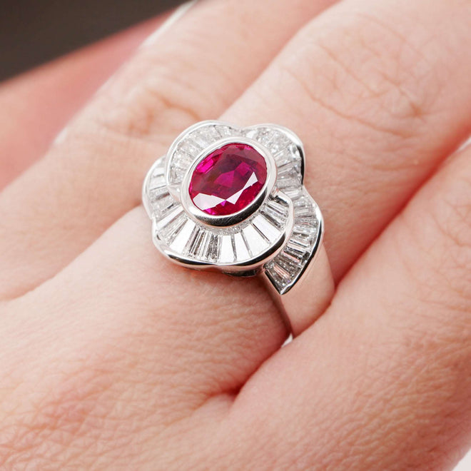 1.12 cts Ruby with Oval Diamond Ring