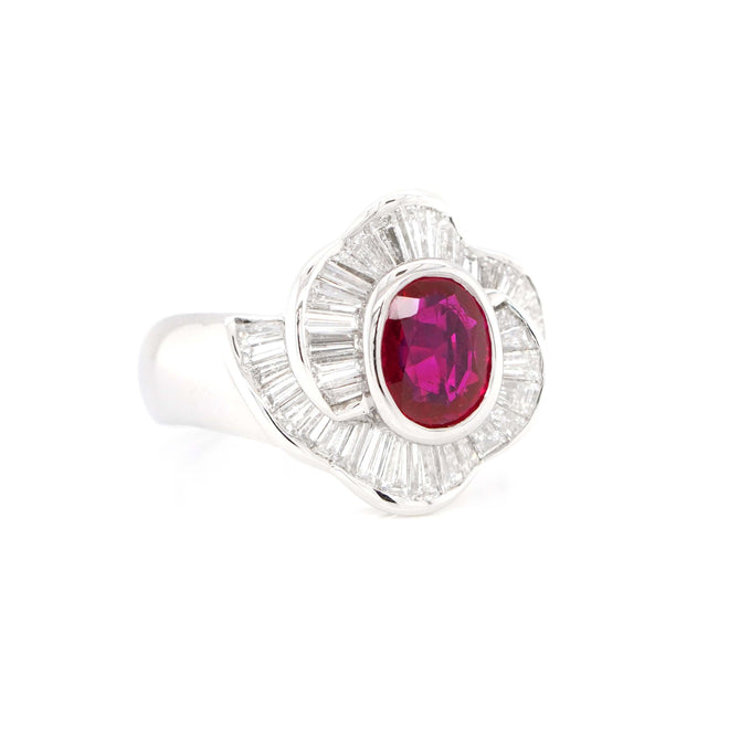 1.12 cts Ruby with Oval Diamond Ring