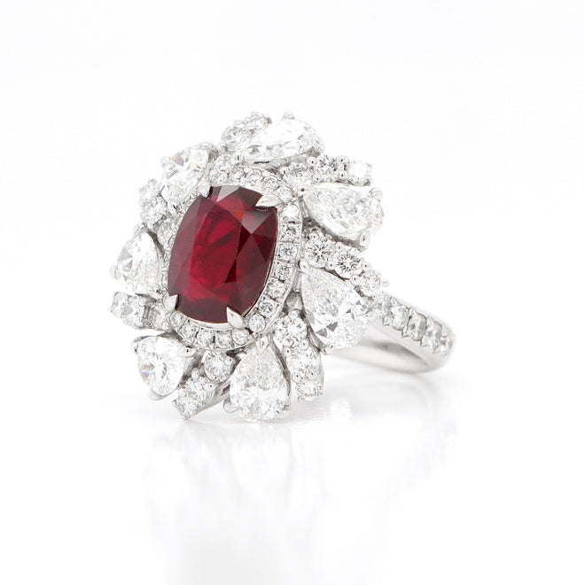 3.02 cts Pear Shape Ruby Diamond Ring