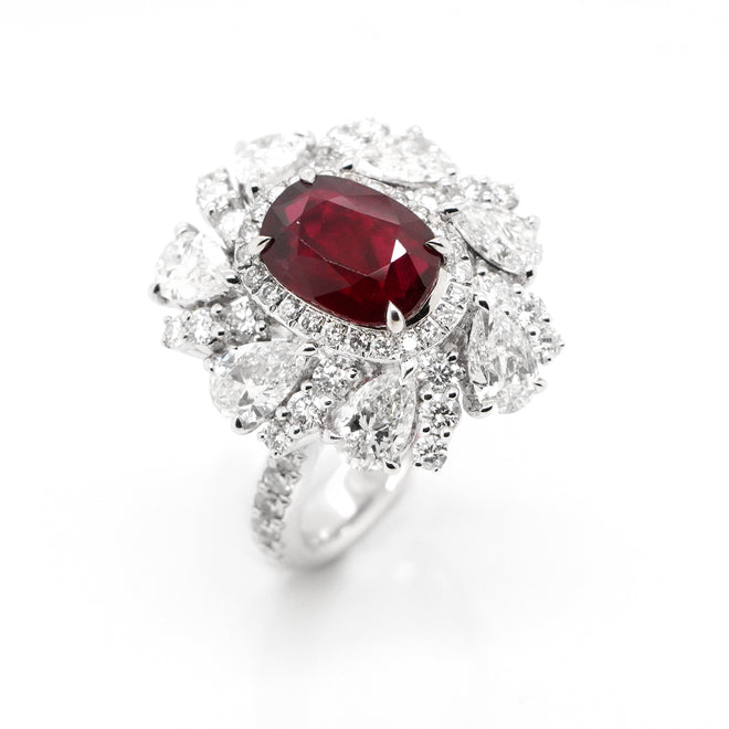 3.02 cts Pear Shape Ruby Diamond Ring