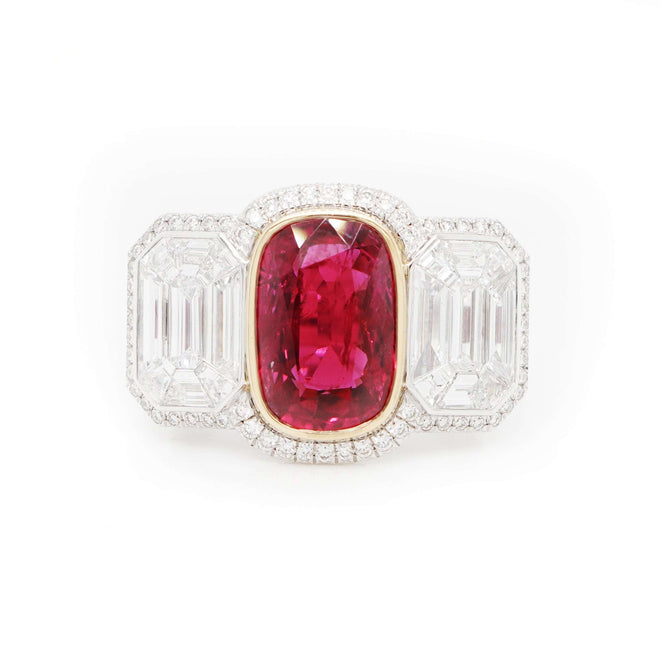 5.37 cts Ruby with Pie Cut Diamond Ring (ENQUIRE)