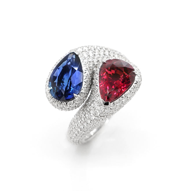  2.669 / 2.158 cts Ruby with Unheated Blue Sapphire Ring