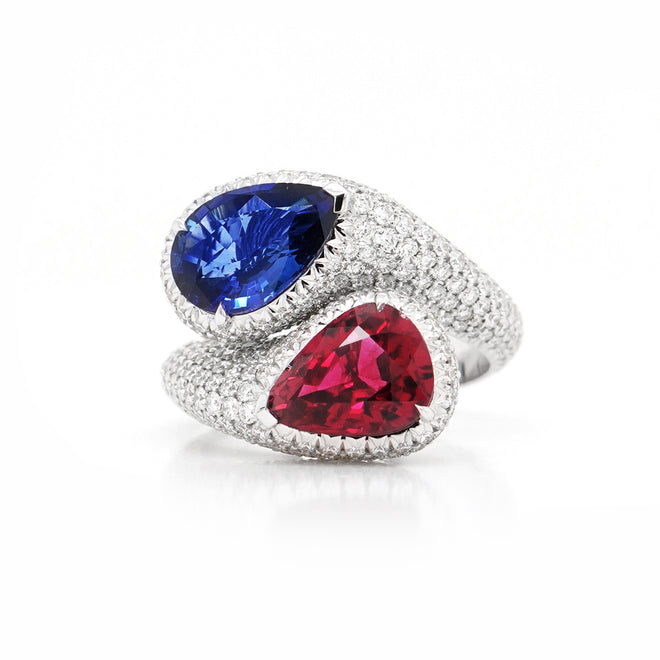  2.669 / 2.158 cts Ruby with Unheated Blue Sapphire Ring