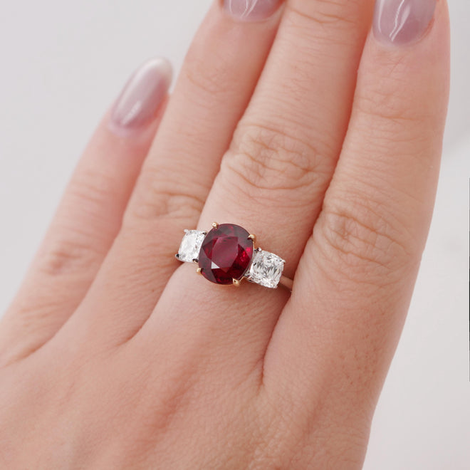 RR-25008-3.04 cts Cushion Ruby with Diamond Ring