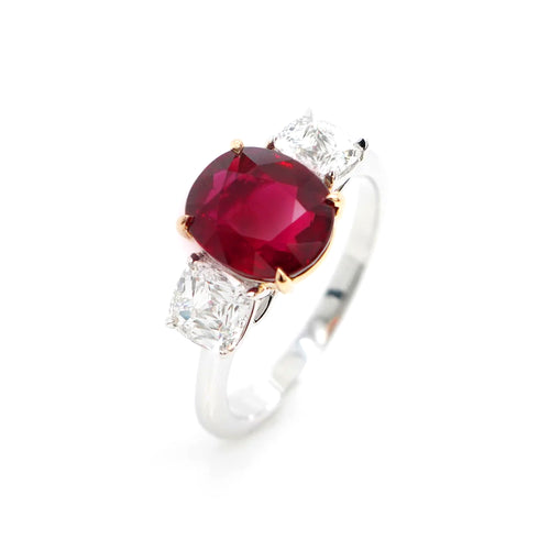 3.04 cts Cushion Ruby with Diamond Ring