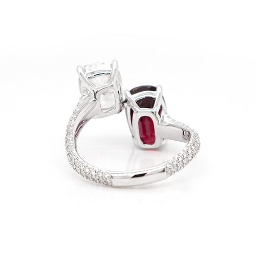 4.04 / 2.25 cts Cushion Ruby with Diamond Ring