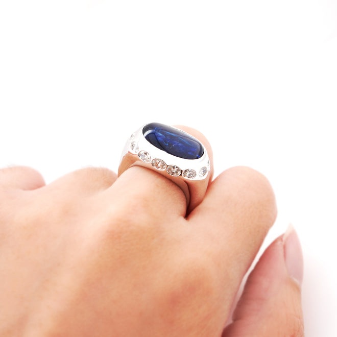7.81 cts Burmese Unheated Blue Sapphire with Diamond Ring