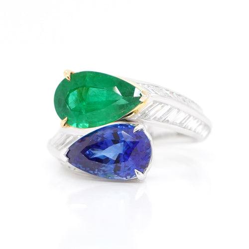 3.309 / 2.436 cts Blue Sapphire with Emerald Ring