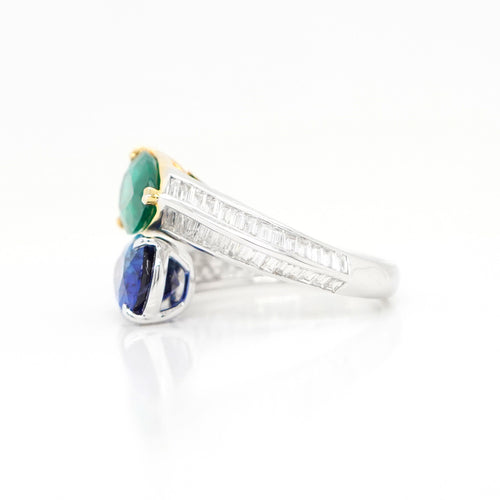 3.309 / 2.436 cts Blue Sapphire with Emerald Ring