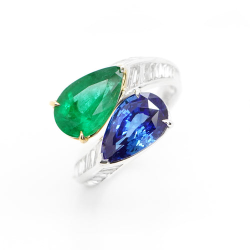 3.309 / 2.436 cts Blue Sapphire with Emerald Ring