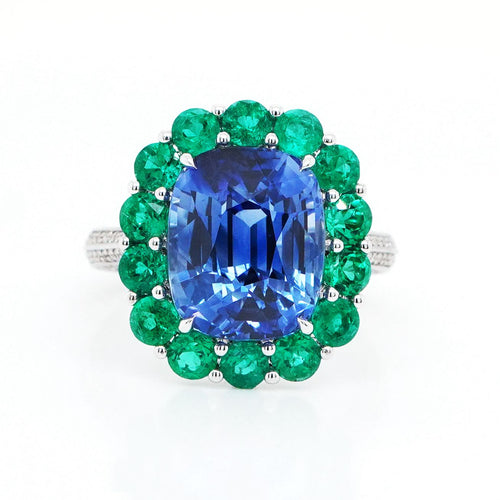 RS-24008-9.09  1.71 cts Blue Sapphire with Round Emerald Ring (ENQUIRE)