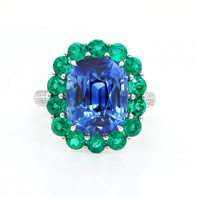 RS-24008-9.09  1.71 cts Blue Sapphire with Round Emerald Ring (ENQUIRE)