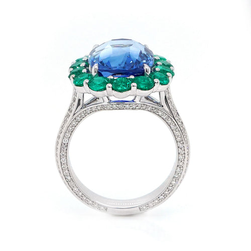 RS-24008-9.09  1.71 cts Blue Sapphire with Round Emerald Ring (ENQUIRE)