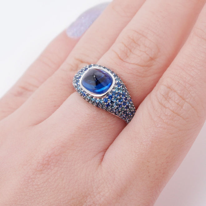 RS-24010-3.302.55cts 
Cushion Sugarloaf Blue Sapphire Ring
