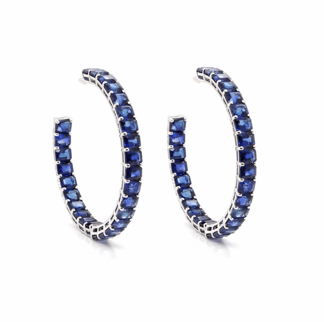 23.29 cts Blue Octagon Sapphire Eternity Hoops