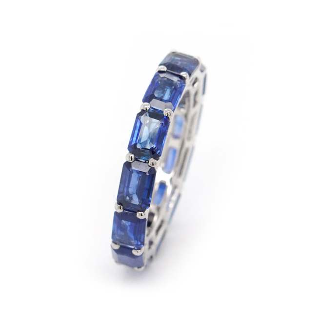 5.40 cts Octagon Blue Sapphire Eternity Ring