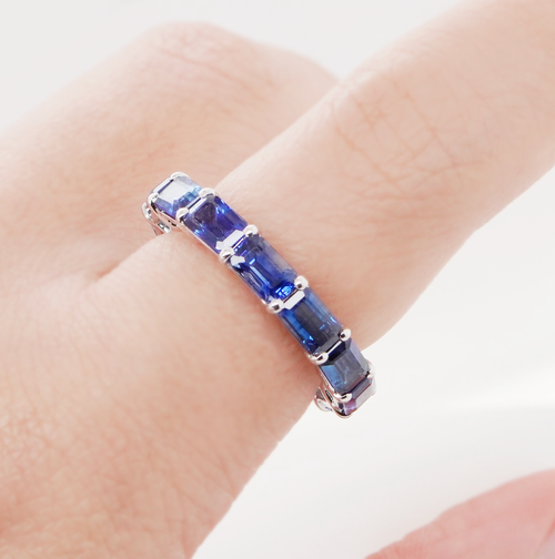 5.78 cts Octagon Blue Sapphire Eternity Ring