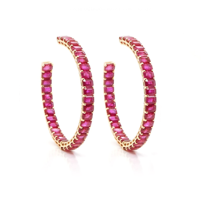 18.47 cts Burmese Octagon Ruby Eternity Hoops