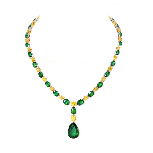 62.67 / 31.86 cts Minor Emerald with Yellow Cushion Diamond Necklace (ENQUIRE)