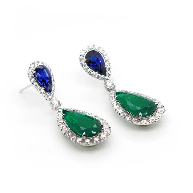 5.57 / 3.035 cts GRS Minor Oil Colombian Emerald with Sapphire Earrings (ENQUIRE)