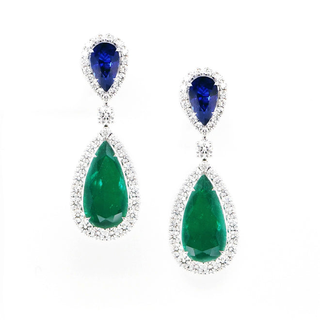 5.57 / 3.035 cts GRS Minor Oil Colombian Emerald with Sapphire Earrings (ENQUIRE)